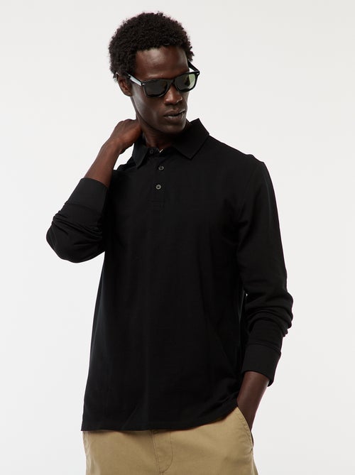 Polo en maille piquée à manches longues uni - Kiabi