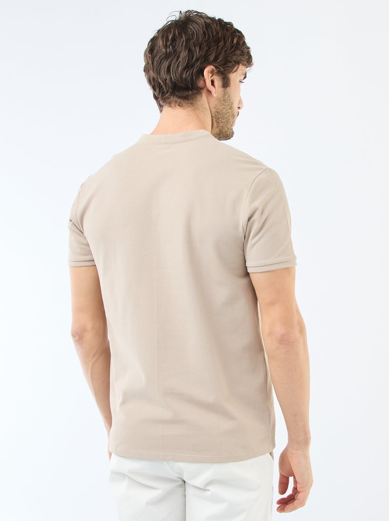 Polo en maille piquée homme à col tunisien Beige - Kiabi