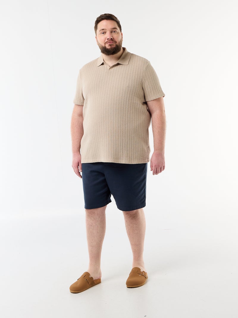 Polo en maille tricot à manches courtes Beige - Kiabi