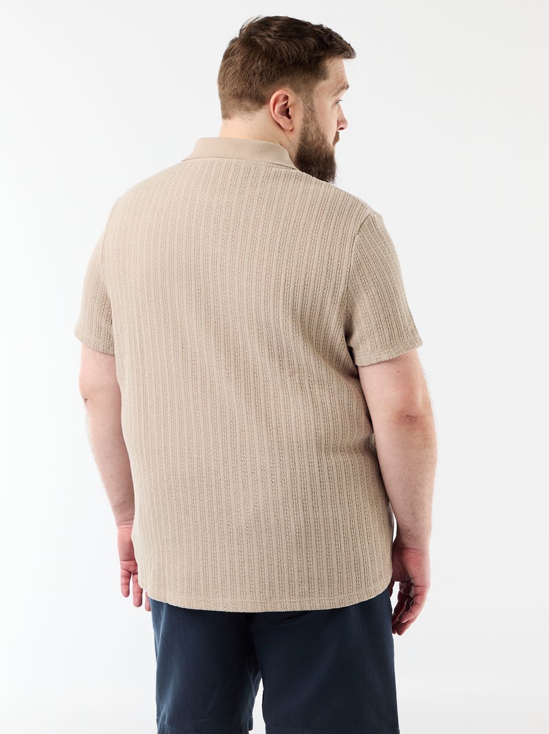 Polo en maille tricot à manches courtes Beige - Kiabi