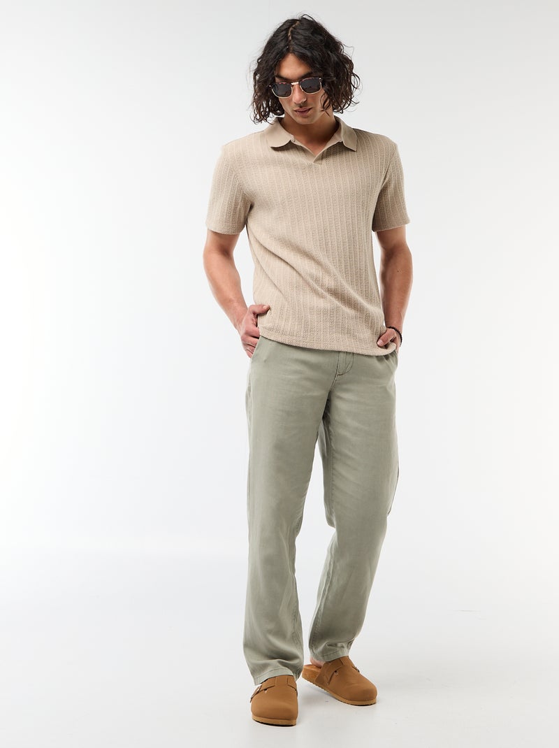 Polo en matière fantaisie ajourée Beige - Kiabi