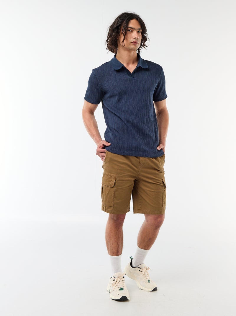 Polo en matière fantaisie ajourée Bleu - Kiabi