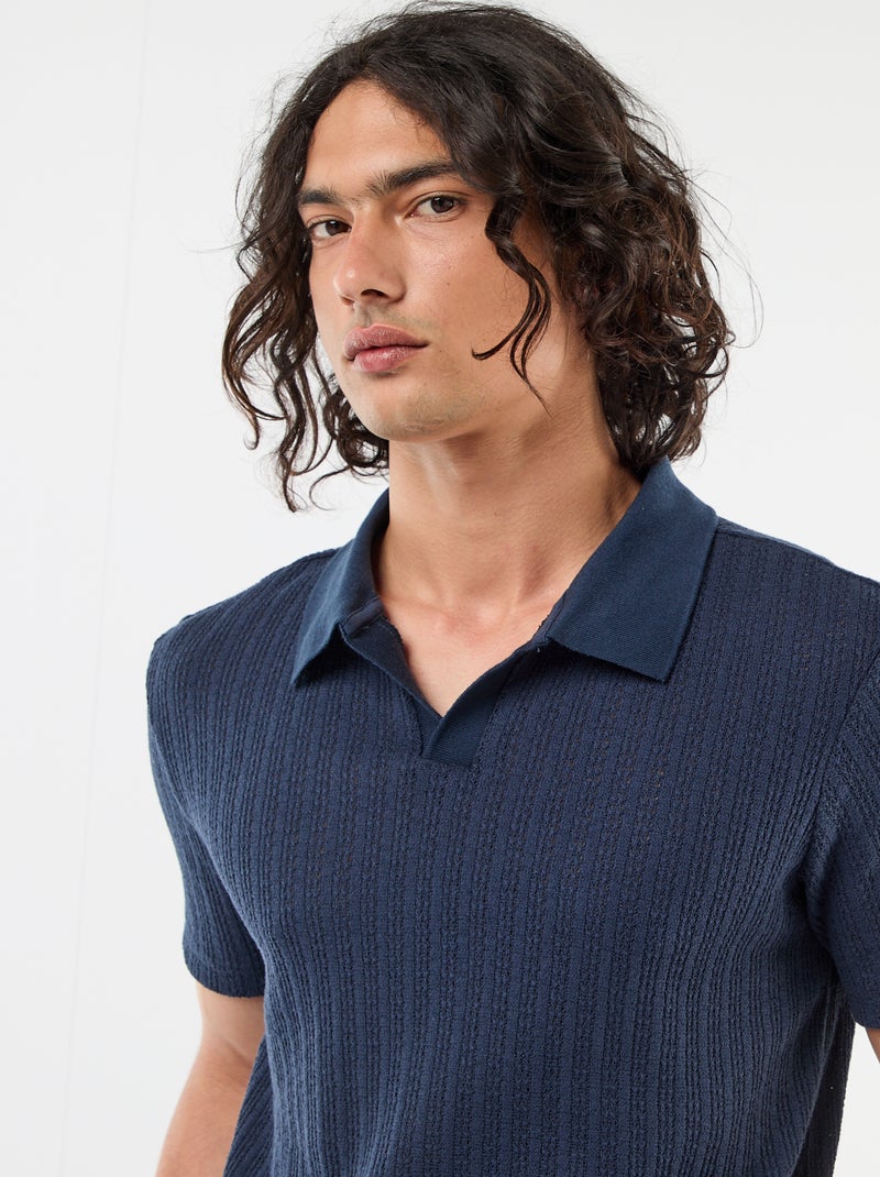 Polo en matière fantaisie ajourée Bleu - Kiabi