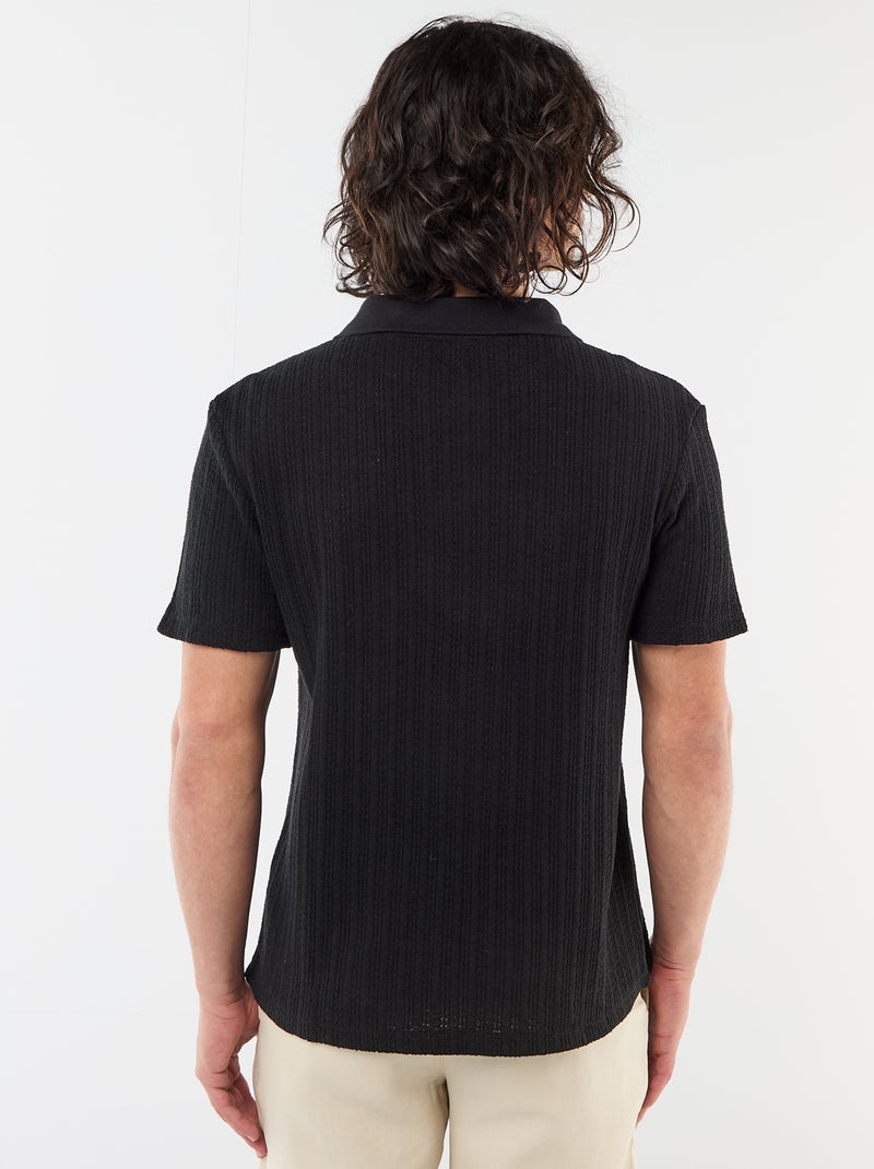 Polo en matière fantaisie ajourée Noir - Kiabi