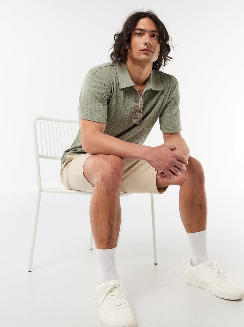 Polo en matière fantaisie ajourée Vert - Kiabi