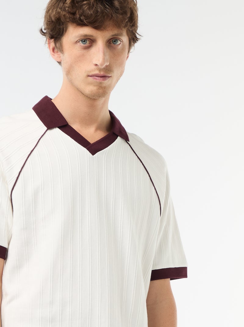 Polo en matière fantaisie col polo sans boutons Blanc - Kiabi