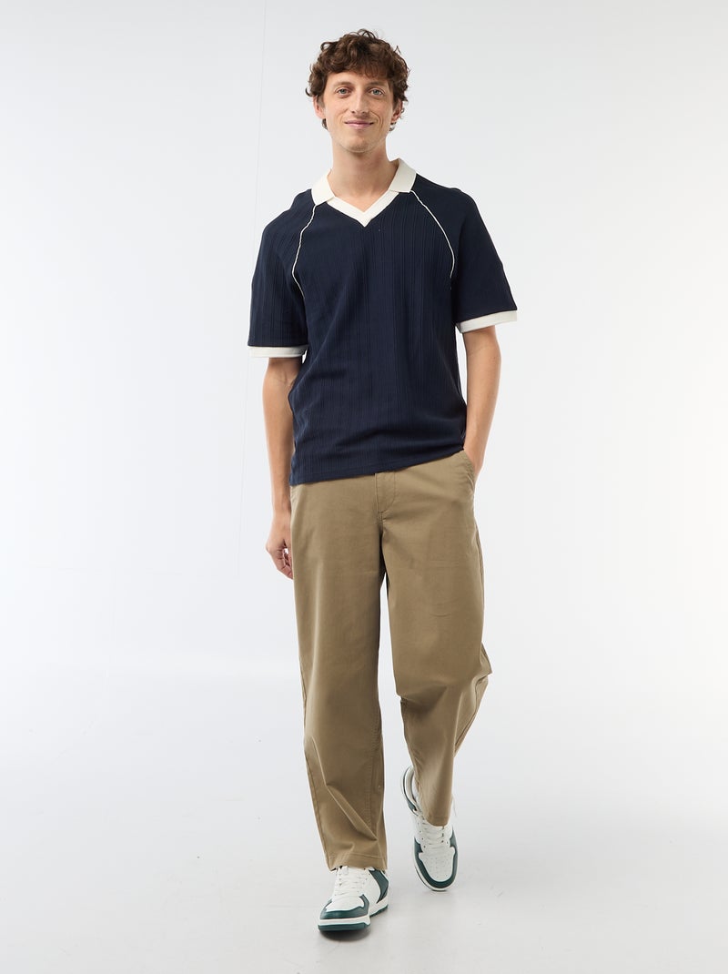 Polo en matière fantaisie col polo sans boutons Bleu - Kiabi