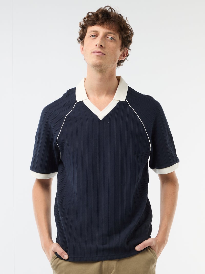 Polo en matière fantaisie col polo sans boutons Bleu - Kiabi