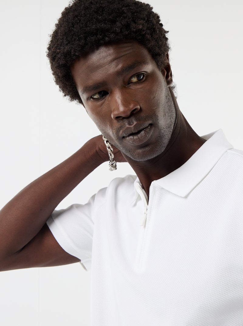 polo en nid d'abeilles avec col zippé Blanc - Kiabi