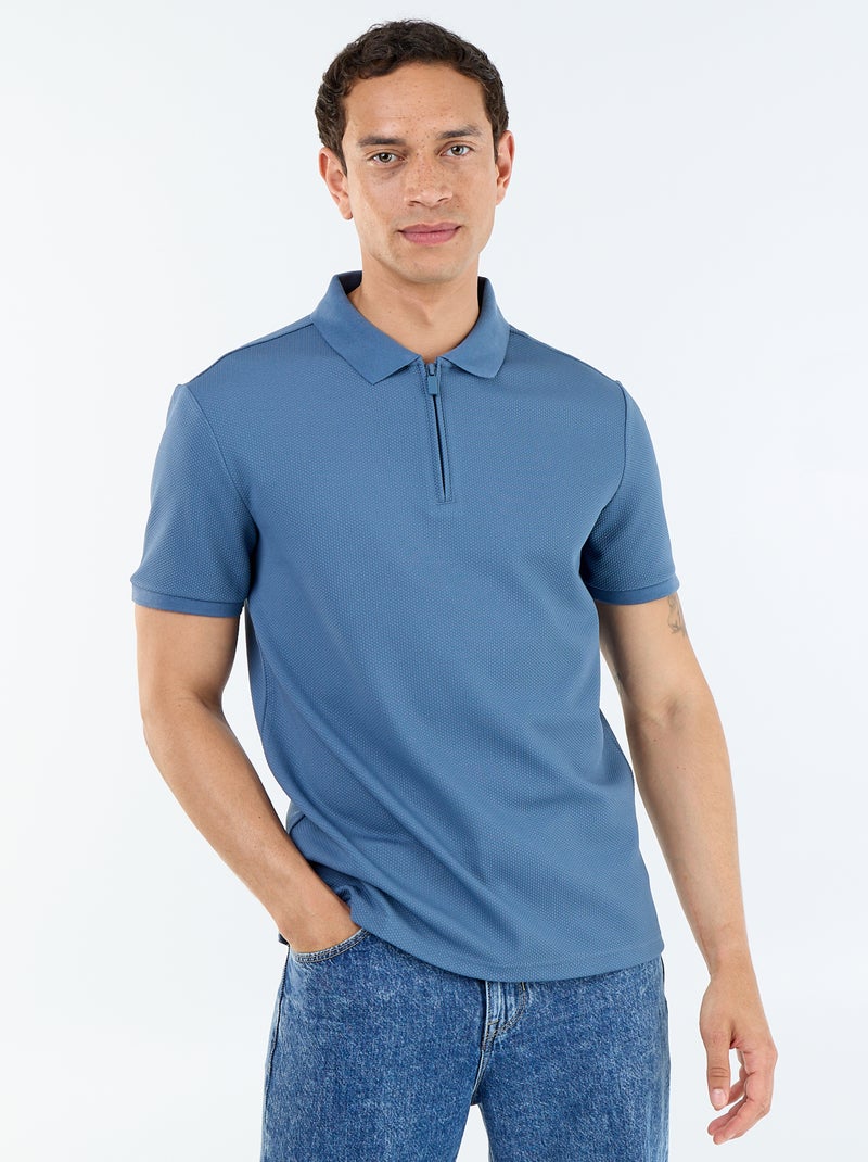 polo en nid d'abeilles avec col zippé Bleu - Kiabi