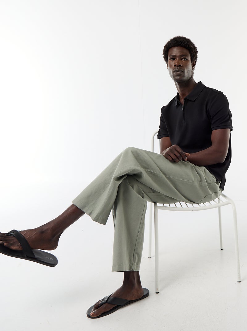 polo en nid d'abeilles avec col zippé Noir - Kiabi