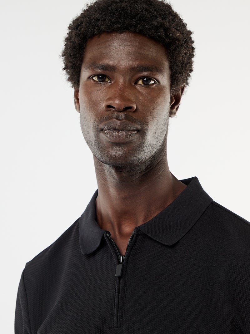 polo en nid d'abeilles avec col zippé Noir - Kiabi