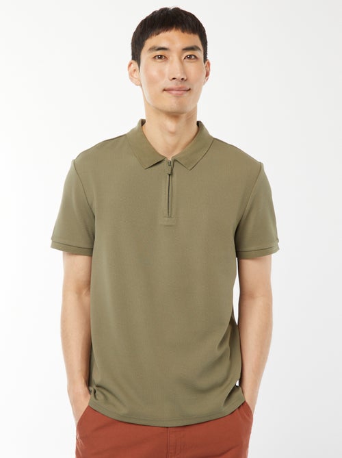 Polo en nid d'abeilles et col zippé - Kiabi