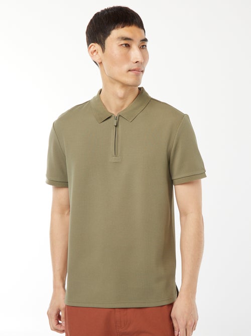 Polo en nid d'abeilles et col zippé - Kiabi