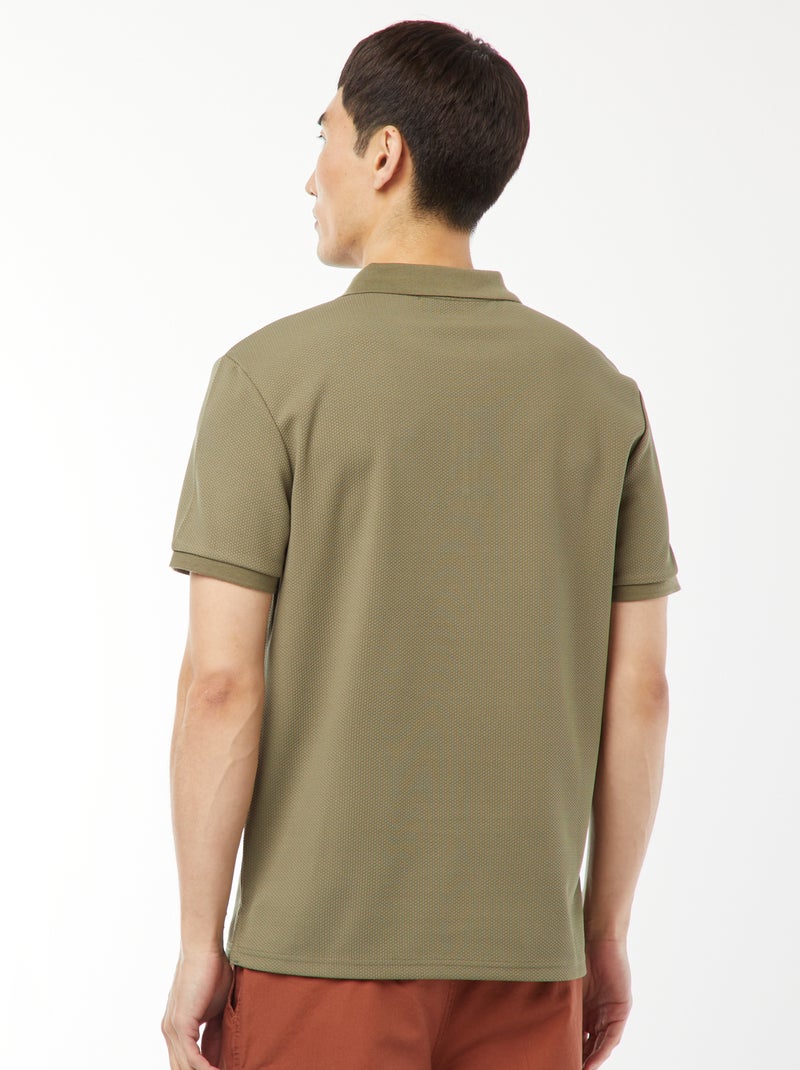 Polo en nid d'abeilles et col zippé VERT - Kiabi