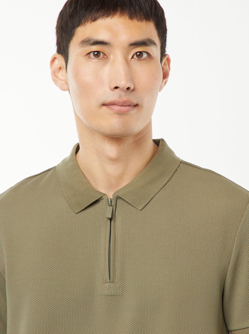 Polo en nid d'abeilles et col zippé VERT - Kiabi