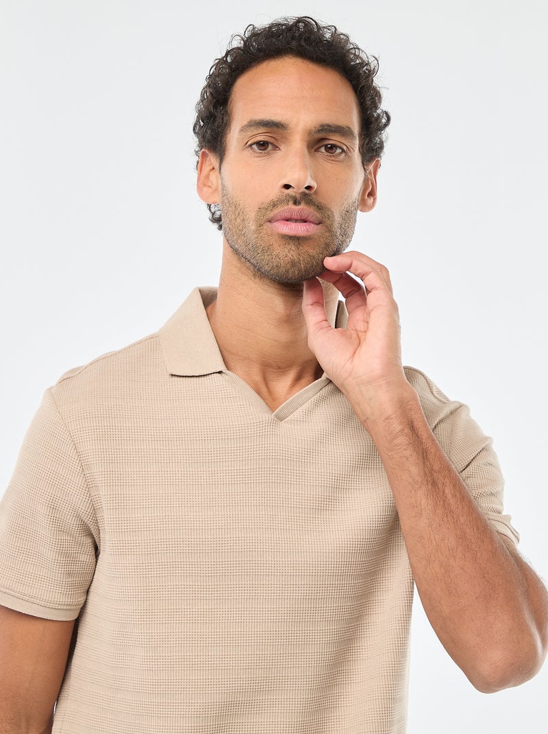 Polo en piqué de coton à manches courtes Beige - Kiabi