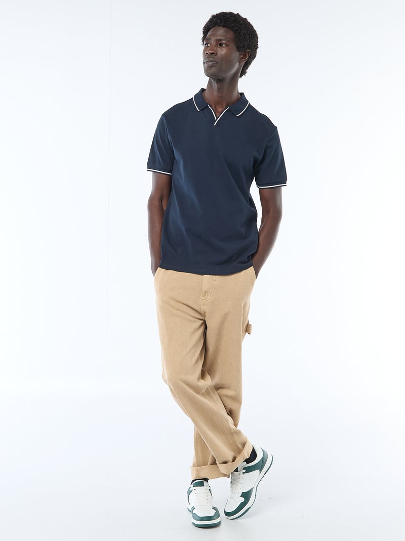 Polo en piqué de coton à manches courtes Bleu - Kiabi