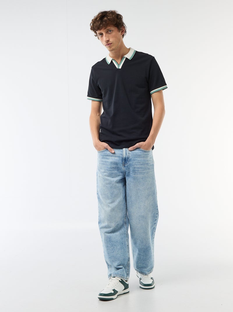 Polo en piqué de coton à manches courtes Bleu - Kiabi