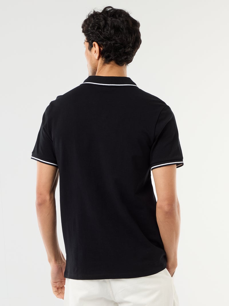 Polo en piqué de coton à manches courtes Noir - Kiabi