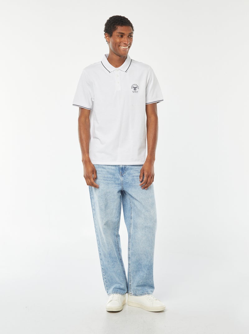 Polo en piqué de coton avec broderie à la poitrine BLANC - Kiabi