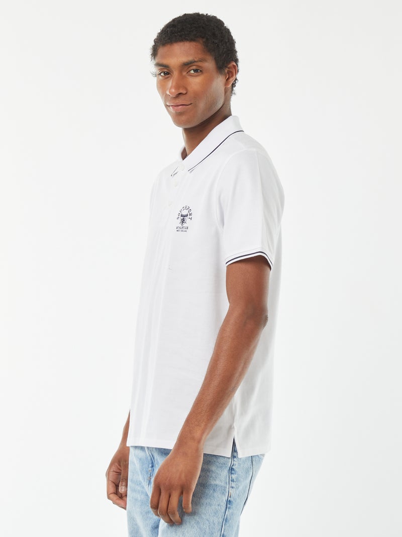 Polo en piqué de coton avec broderie à la poitrine BLANC - Kiabi