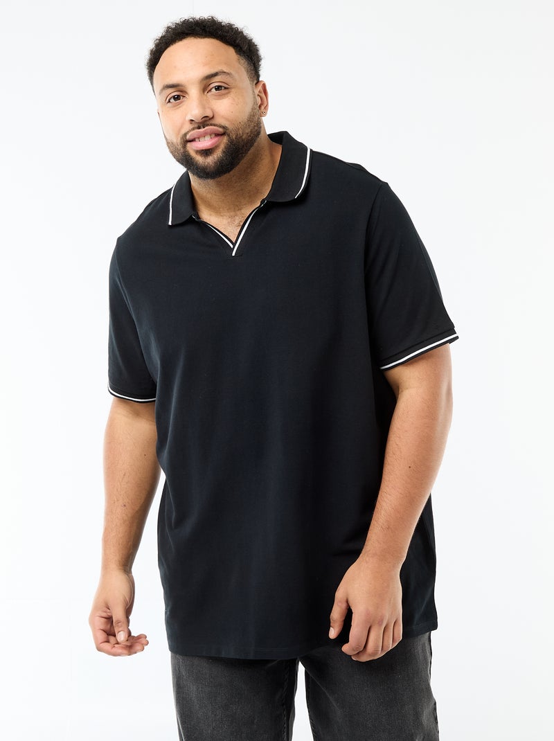 Polo en piqué de coton avec col polo sans boutons Noir - Kiabi