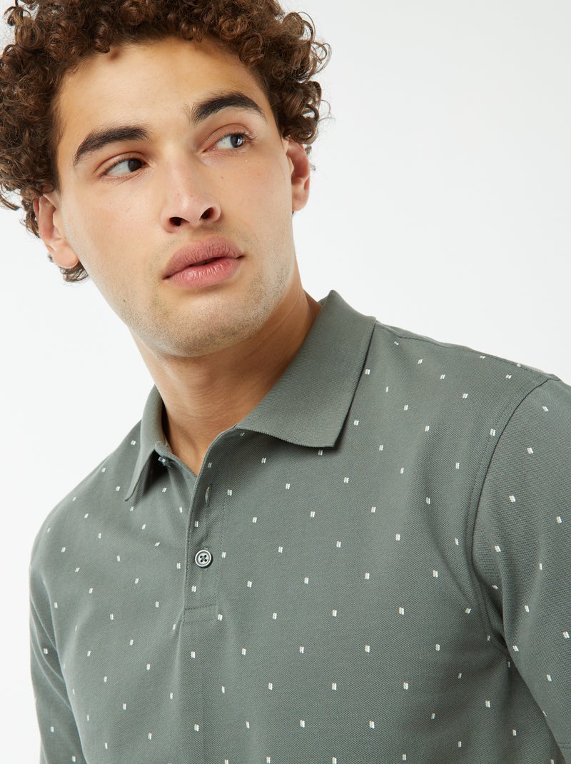 Polo en piqué de coton avec imprimé VERT - Kiabi