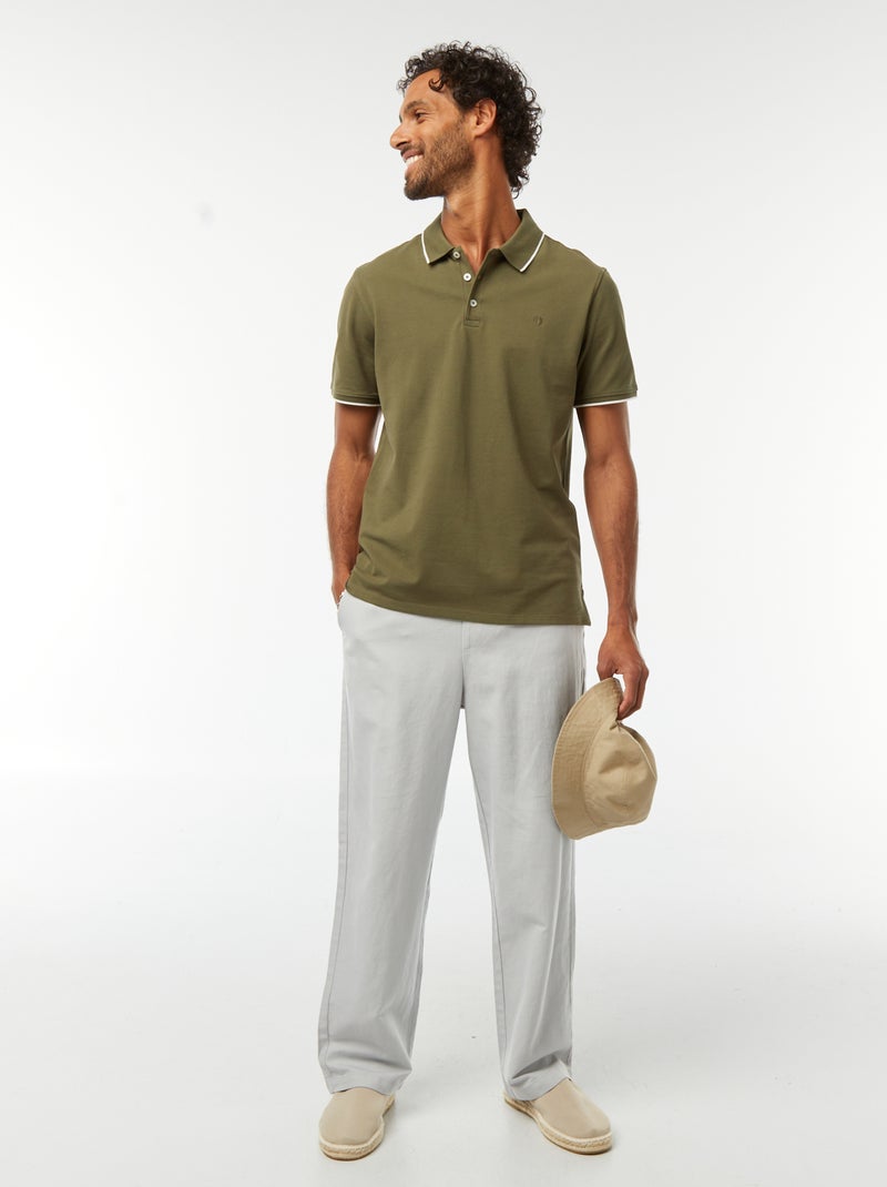 Polo en piqué  de coton Kaki - Kiabi