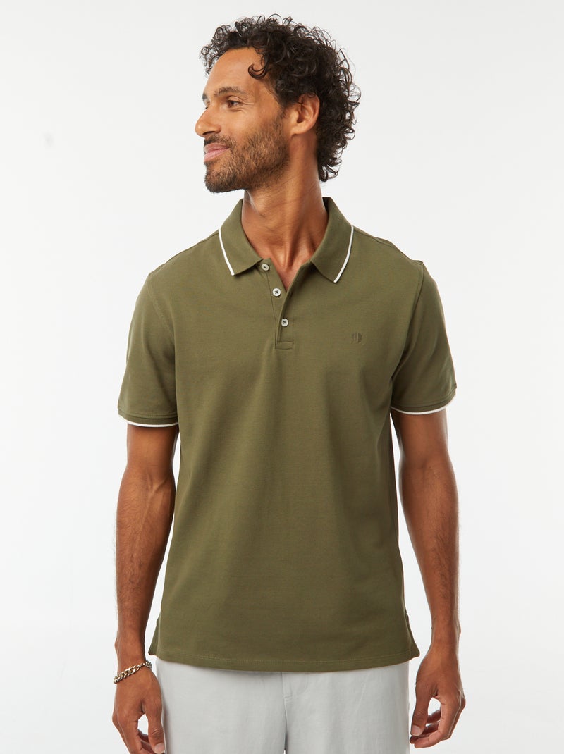 Polo en piqué  de coton Kaki - Kiabi
