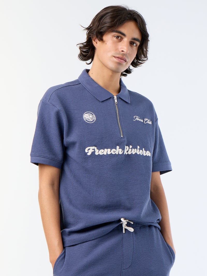 Polo homme en coton avec motif placé Bleu - Kiabi