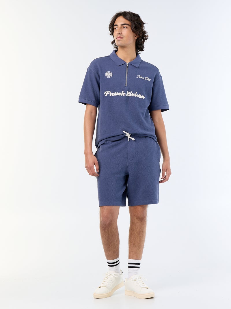 Polo homme en coton avec motif placé Bleu - Kiabi