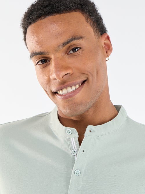Polo homme en maille piquée à col tunisien - Kiabi