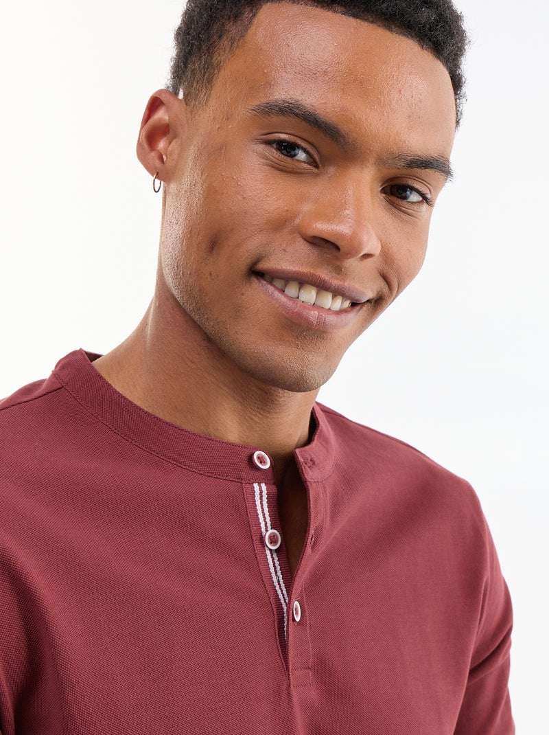 Polo homme uni en maille piquée à col tunisien Rouge - Kiabi
