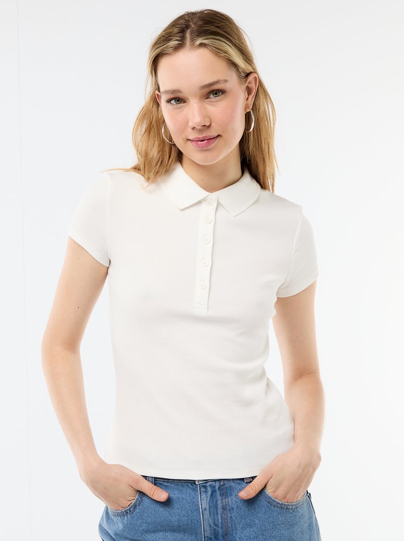 Polo in maglia a costine con maniche corte Bianco - Kiabi