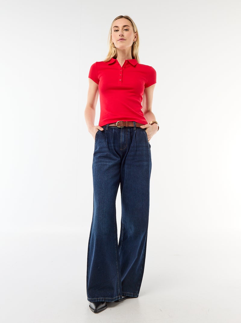 Polo in maglia a costine con maniche corte Rosso - Kiabi