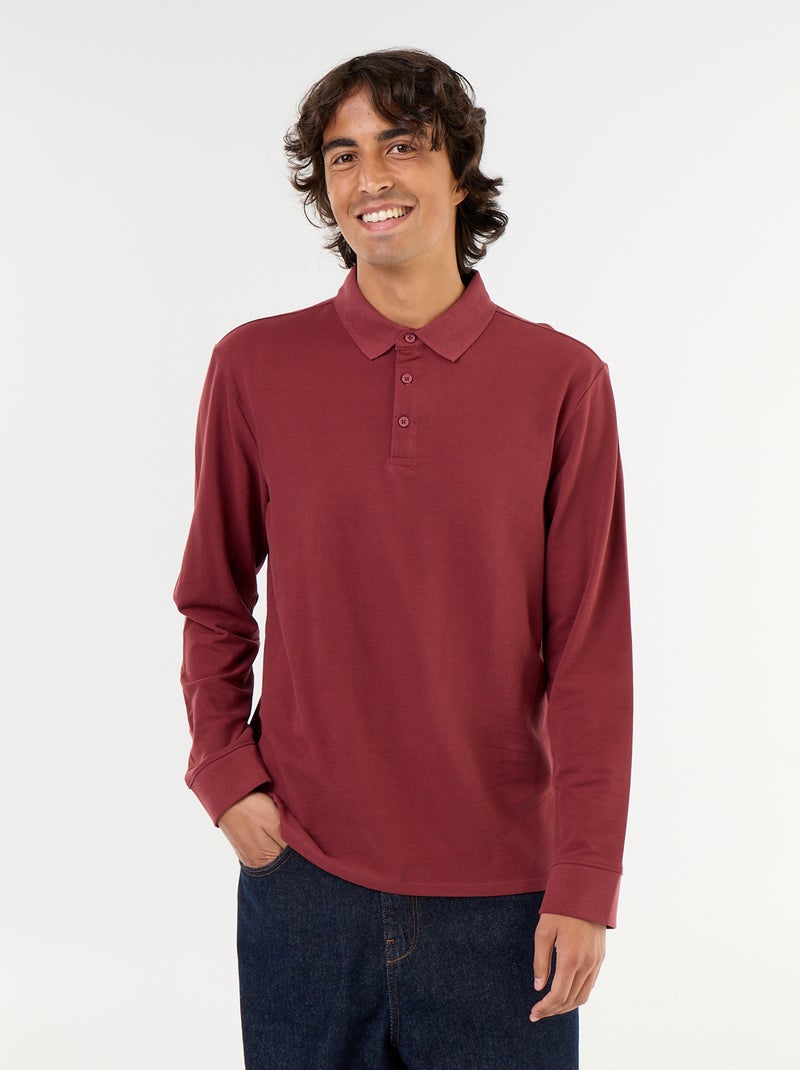 Polo in piqué a maniche lunghe Rosso - Kiabi