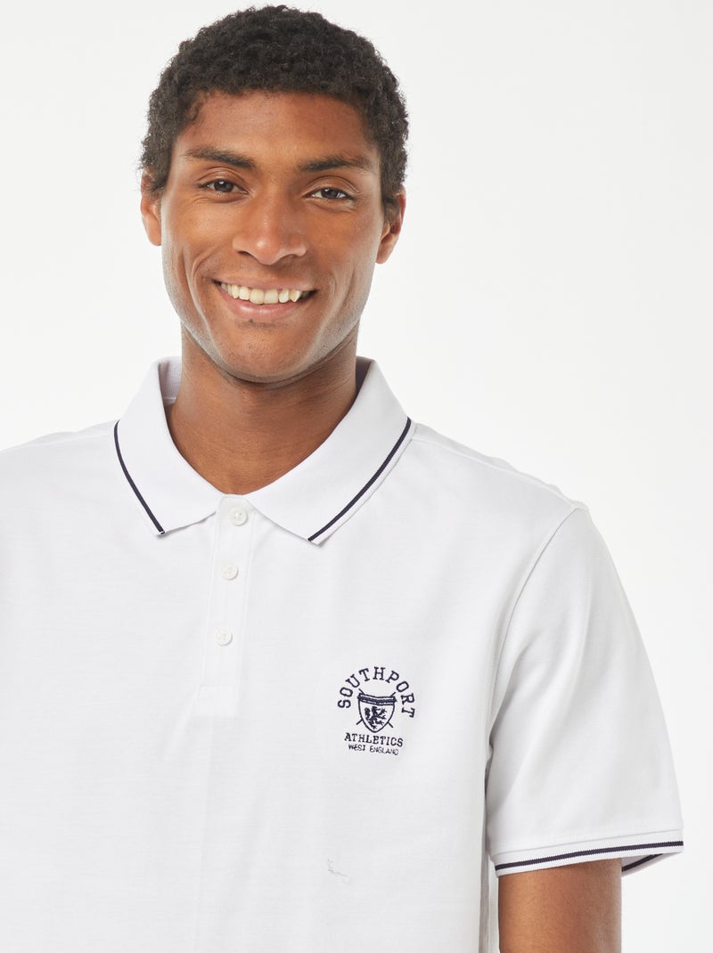 Polo in piqué di cotone con ricamo sul petto BIANCO - Kiabi