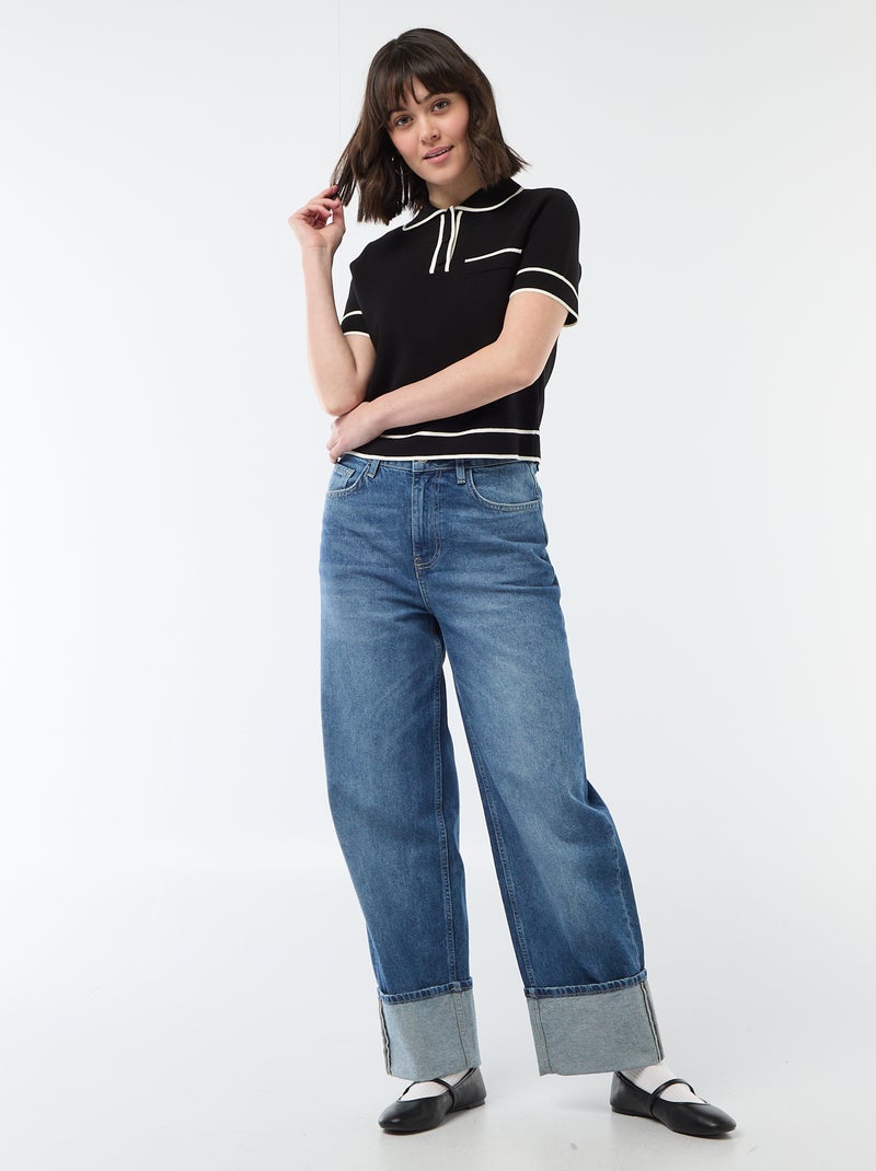 Polo manches courtes en piqué de coton Noir - Kiabi