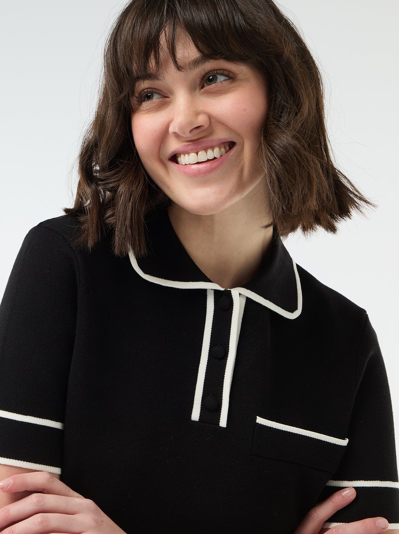 Polo manches courtes en piqué de coton Noir - Kiabi