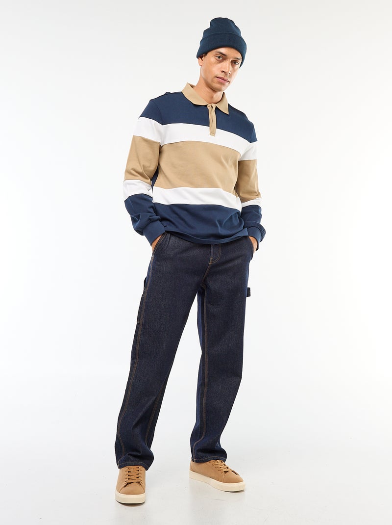 Polo manches longues style rugby esprit colorblock Bleu - Kiabi