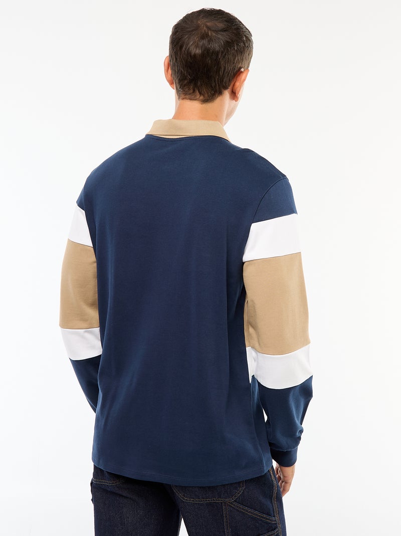 Polo manches longues style rugby esprit colorblock Bleu - Kiabi