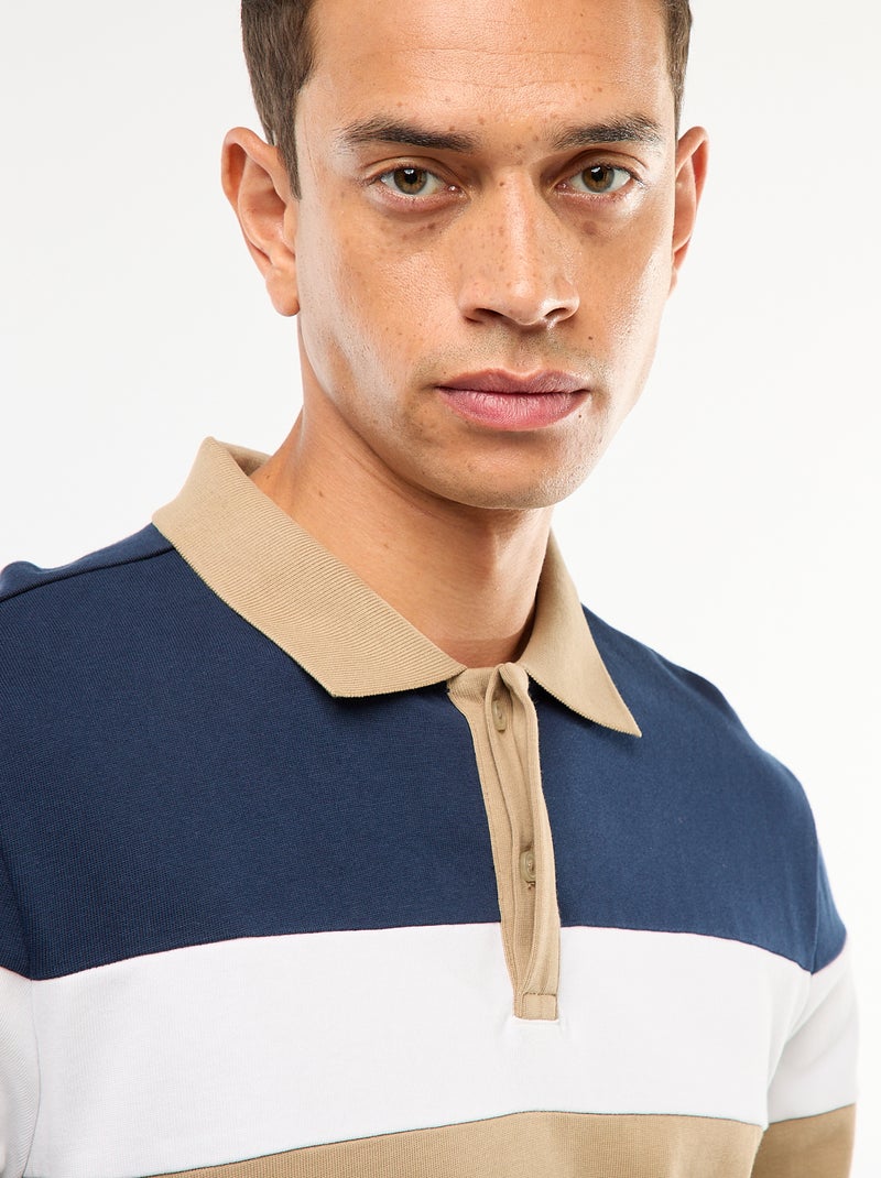 Polo manches longues style rugby esprit colorblock Bleu - Kiabi