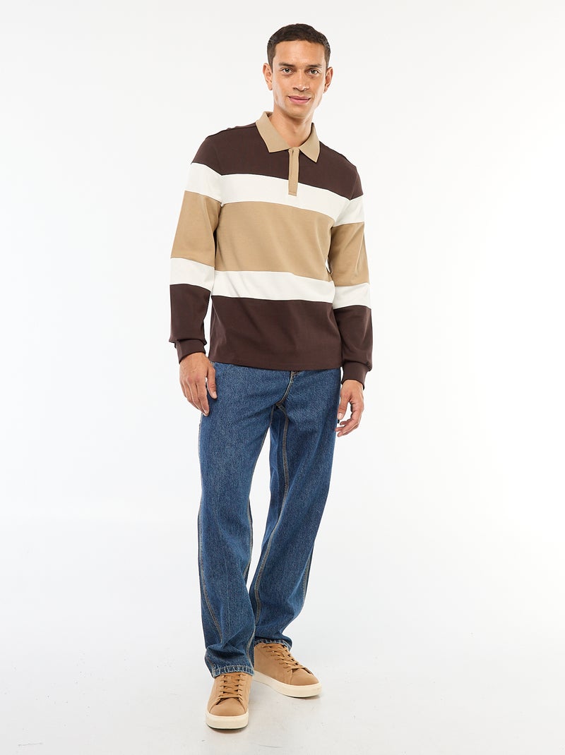 Polo manches longues style rugby esprit colorblock Marron - Kiabi