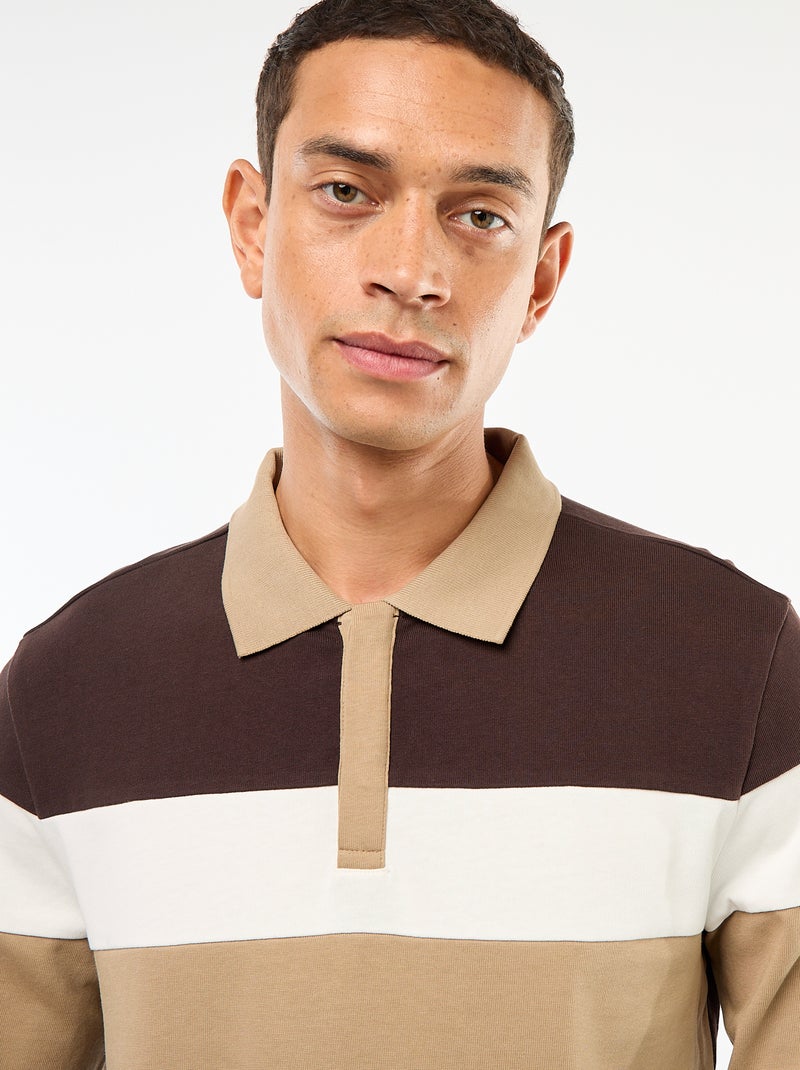 Polo manches longues style rugby esprit colorblock Marron - Kiabi