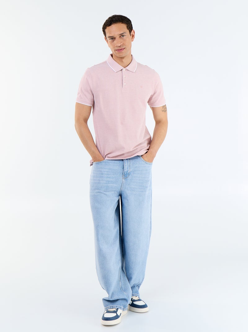 Polo pour homme en coton uni Rose - Kiabi
