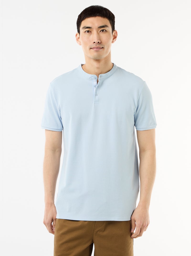 Polo pour homme en maille piquée avec col tunisien Bleu - Kiabi