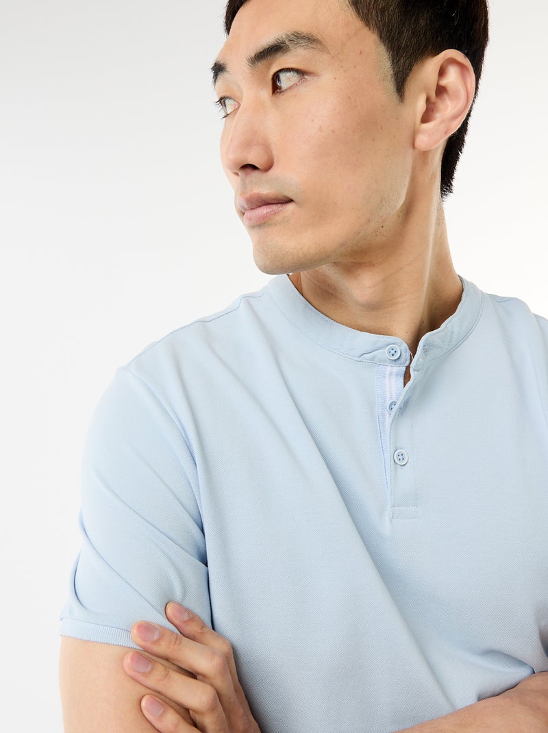 Polo pour homme en maille piquée avec col tunisien Bleu - Kiabi
