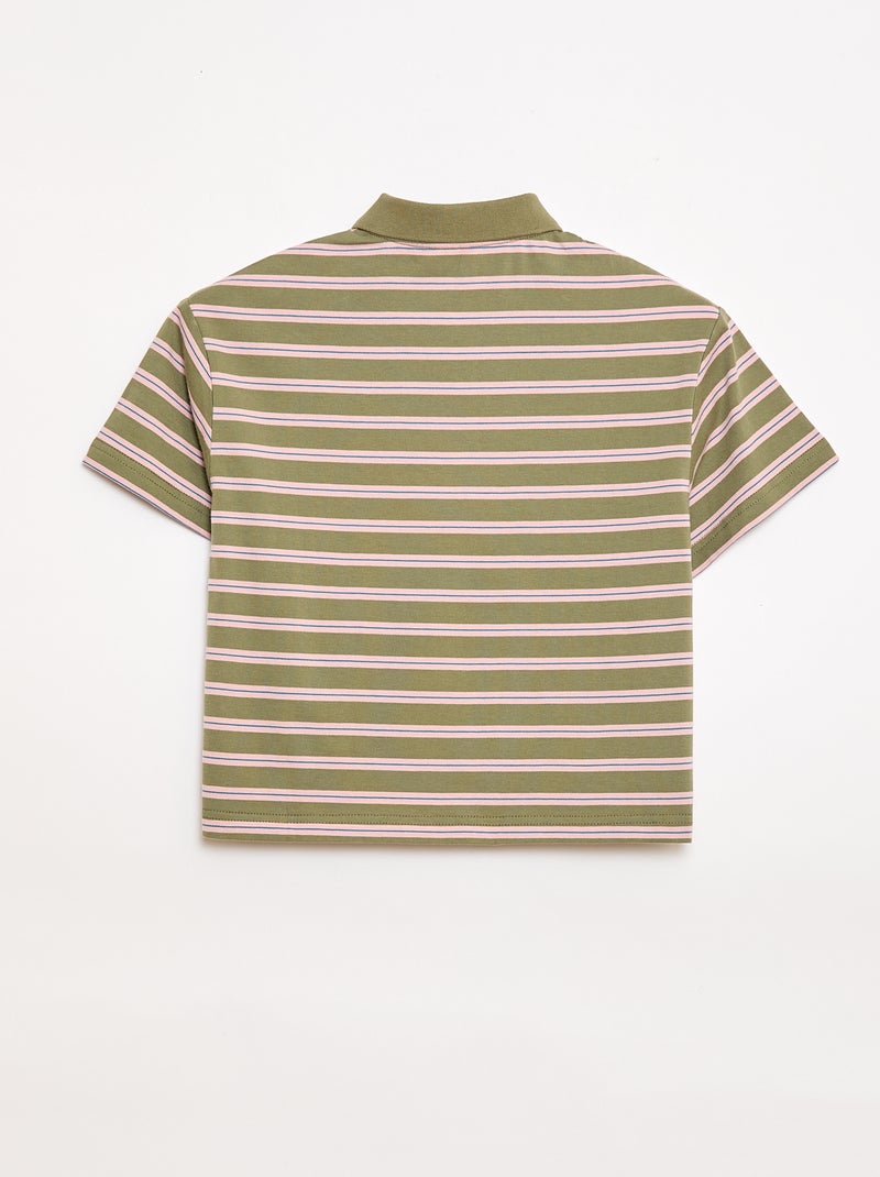 Polo rayé à manches courtes Kaki - Kiabi