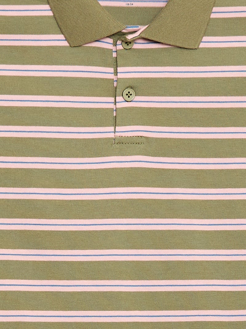 Polo rayé à manches courtes Kaki - Kiabi